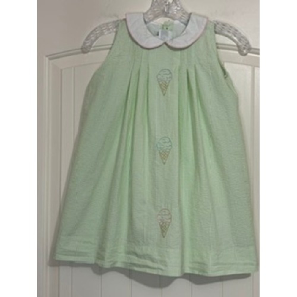 The Proper Peony Kids Green Seersucker Ice Cream Cone Peter Pan Collar Dress 6